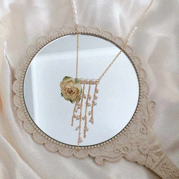 Rose Pearl Tassel Necklace