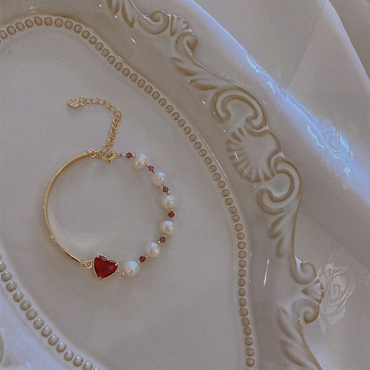 Red Heart Pearl Bracelet