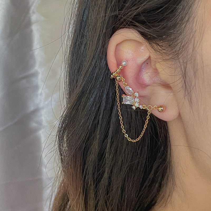 Crystal Cuff Chain Earring