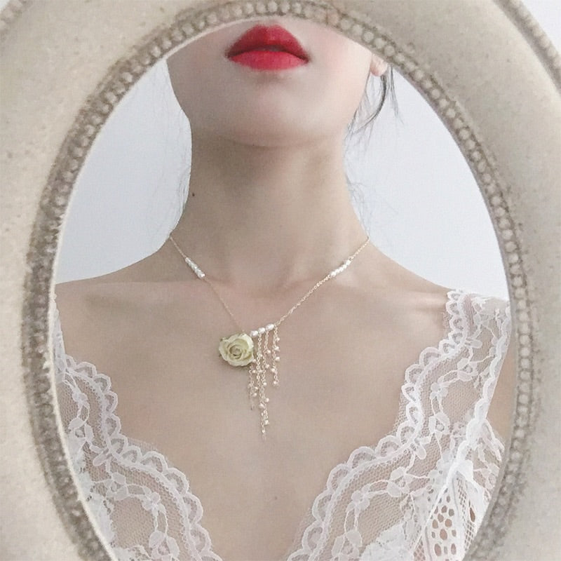 Rose Pearl Tassel Necklace