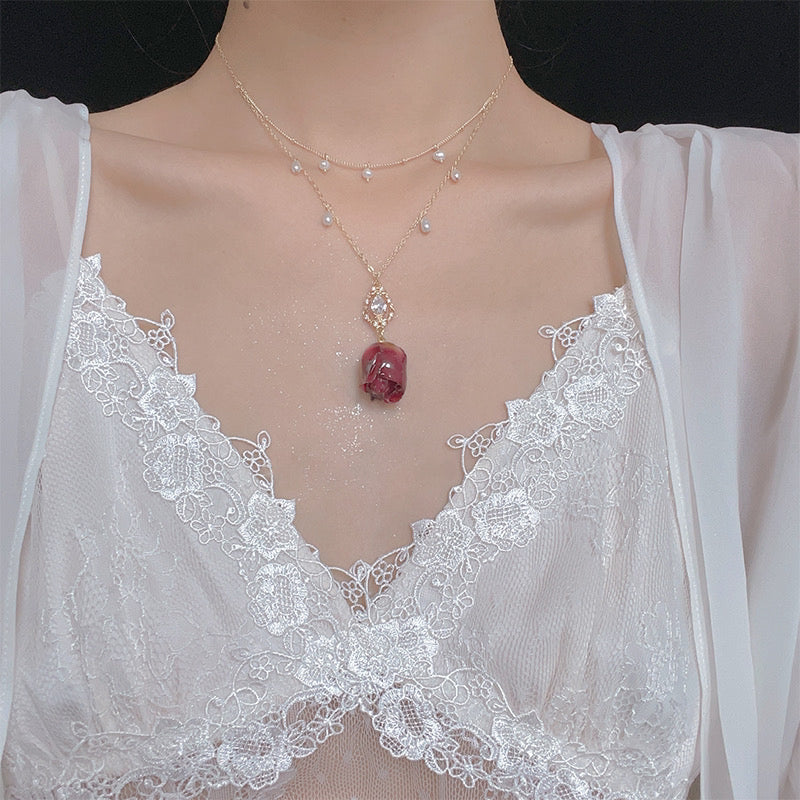 Vintage Red Rose Necklace
