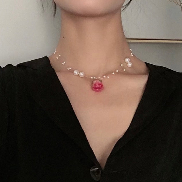 Pink Rose Pearl Necklace